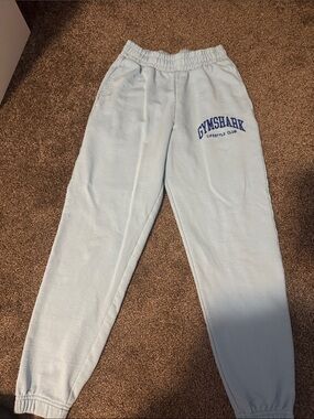 Gymshark Kids Pale Blue Joggers with Royal Blue Logo